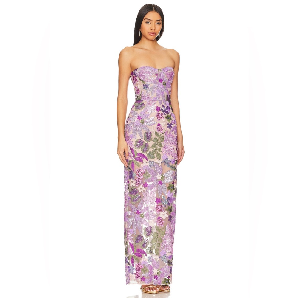 Bronx and Banco Purple Floral Strapless Maxi Dress